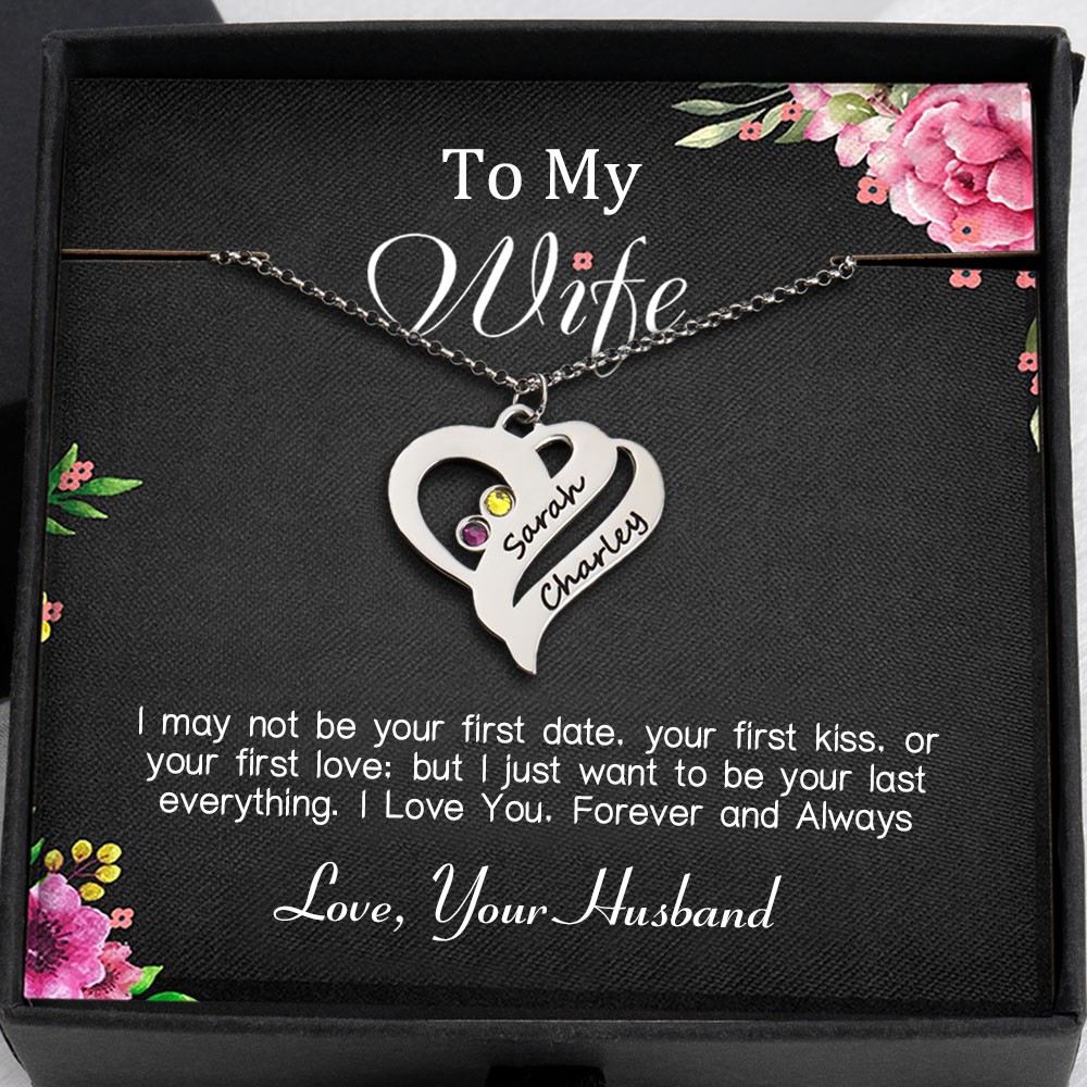 To My Wife Heart Necklace From Husband With Personalized Her and Him Name For Valentine's Day Anniversary