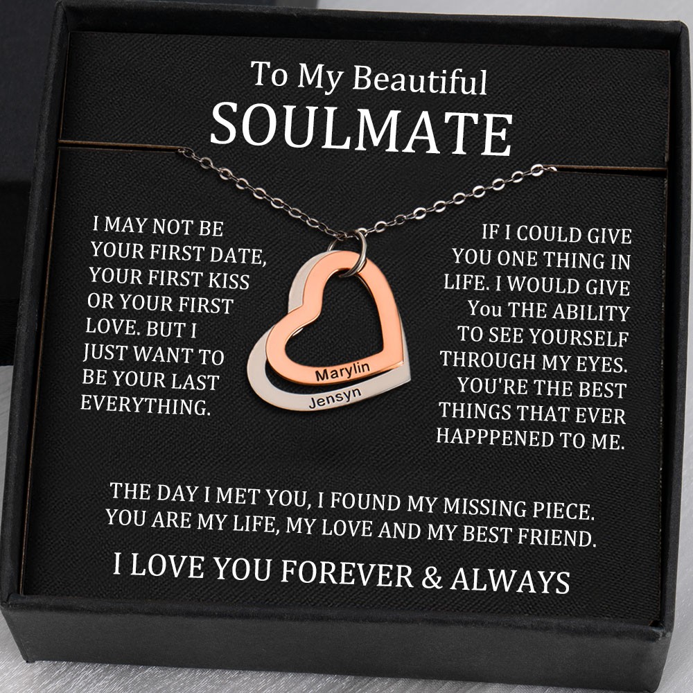To My Soulmate Personalized Heart Necklaces With Name For Valentine's Day