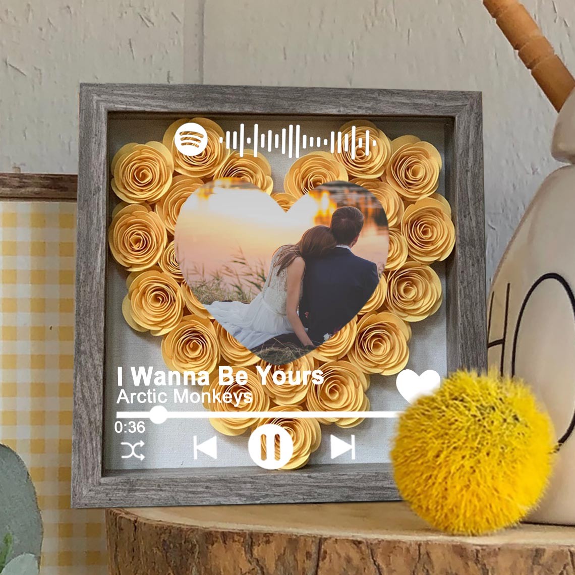Personalised Spotify Song Photo Flower Shadow Box For Couple Wife Girlfriend Valentine's Day Wedding Anniversary Gift