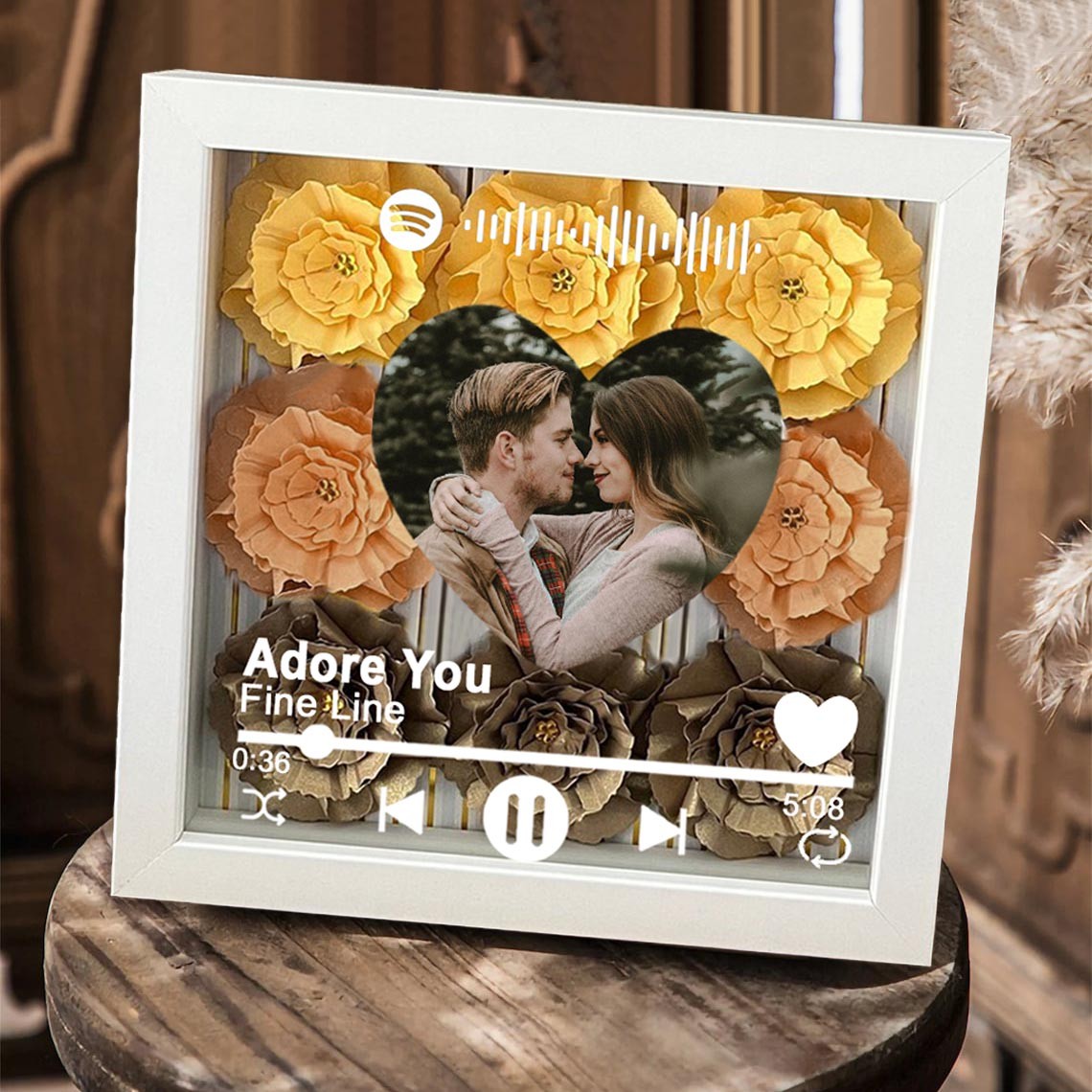 Personalised Spotify Song Photo Flower Shadow Box For Couple Wife Girlfriend Valentine's Day Wedding Anniversary Gift
