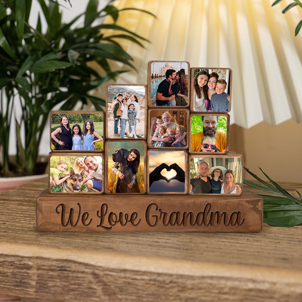 Custom Family Wood Stacking Photo Blocks Set For Mom Grandma Christmas Day Gift Ideas