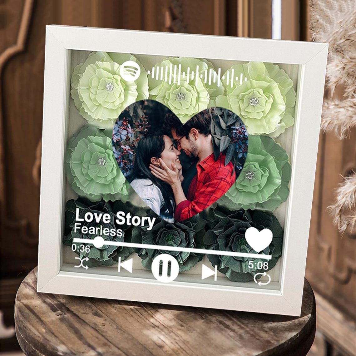 Personalised Spotify Song Photo Flower Shadow Box For Couple Wife Girlfriend Valentine's Day Wedding Anniversary Gift