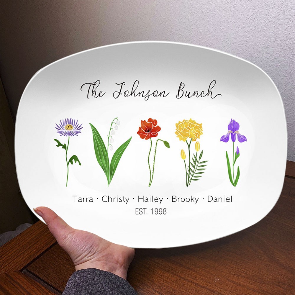 Personalized Birth Month Flower Platter With Names For Mom Family Grandma