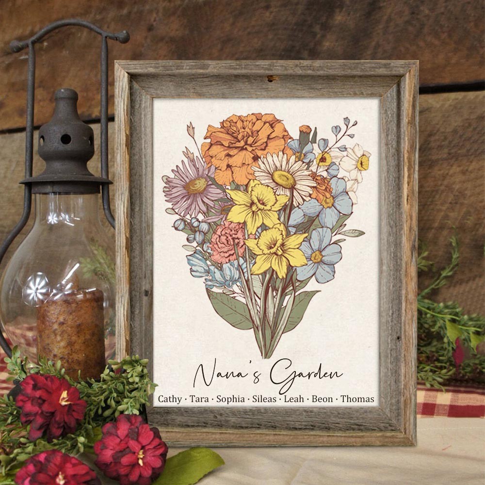 Custom Nana's Garden Birth Flower Bouquet Art Wood Sign For Mom Grandma Christmas Gift Ideas