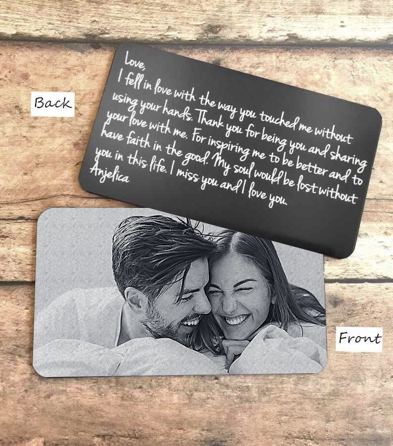 Personalized Message Wallet Card With Photo Love Note Anniversary Gift for Him Her