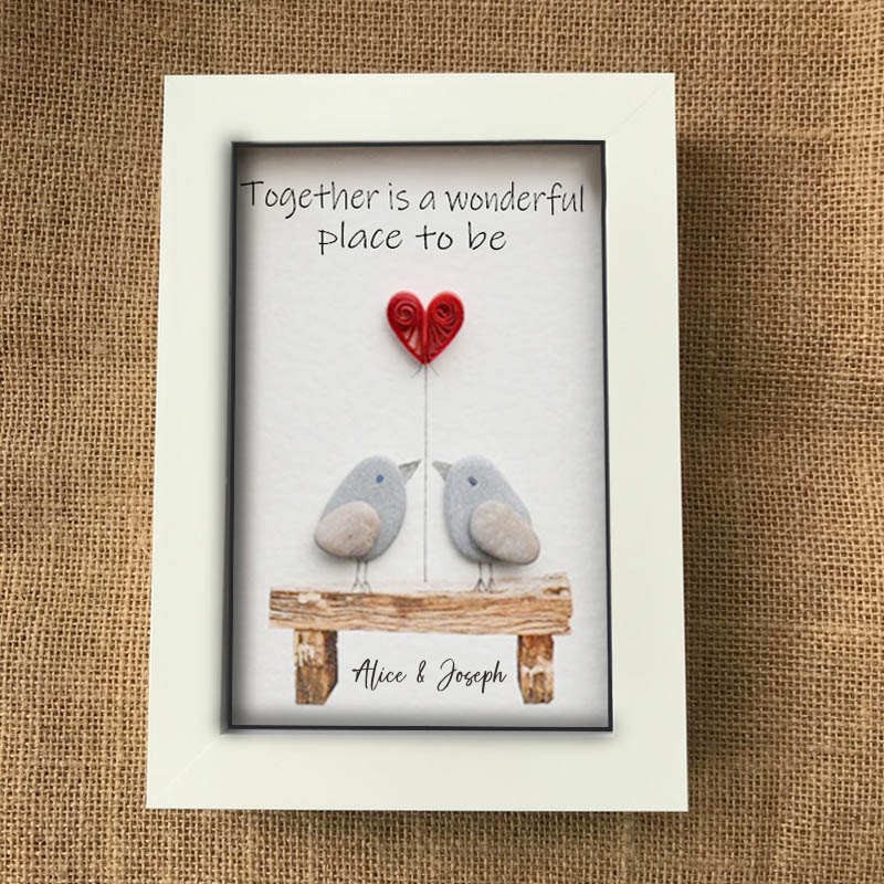 Personalized Pebble Art Picture Name Frame For Couple Wedding Anniversary Valentine's Day