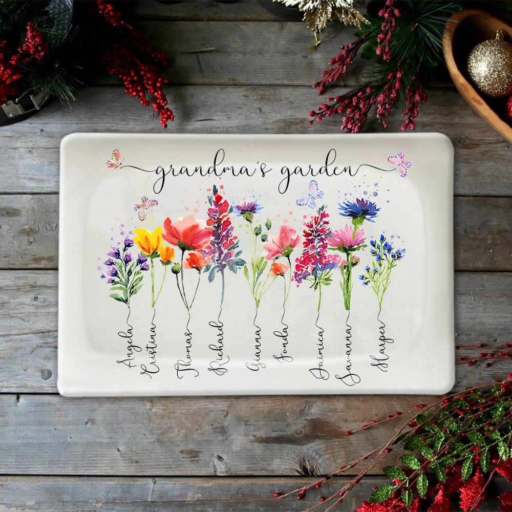 Custom Birth Flower Tray With Name For Mom Grandma Mother's Day Christmas Gift Ideas