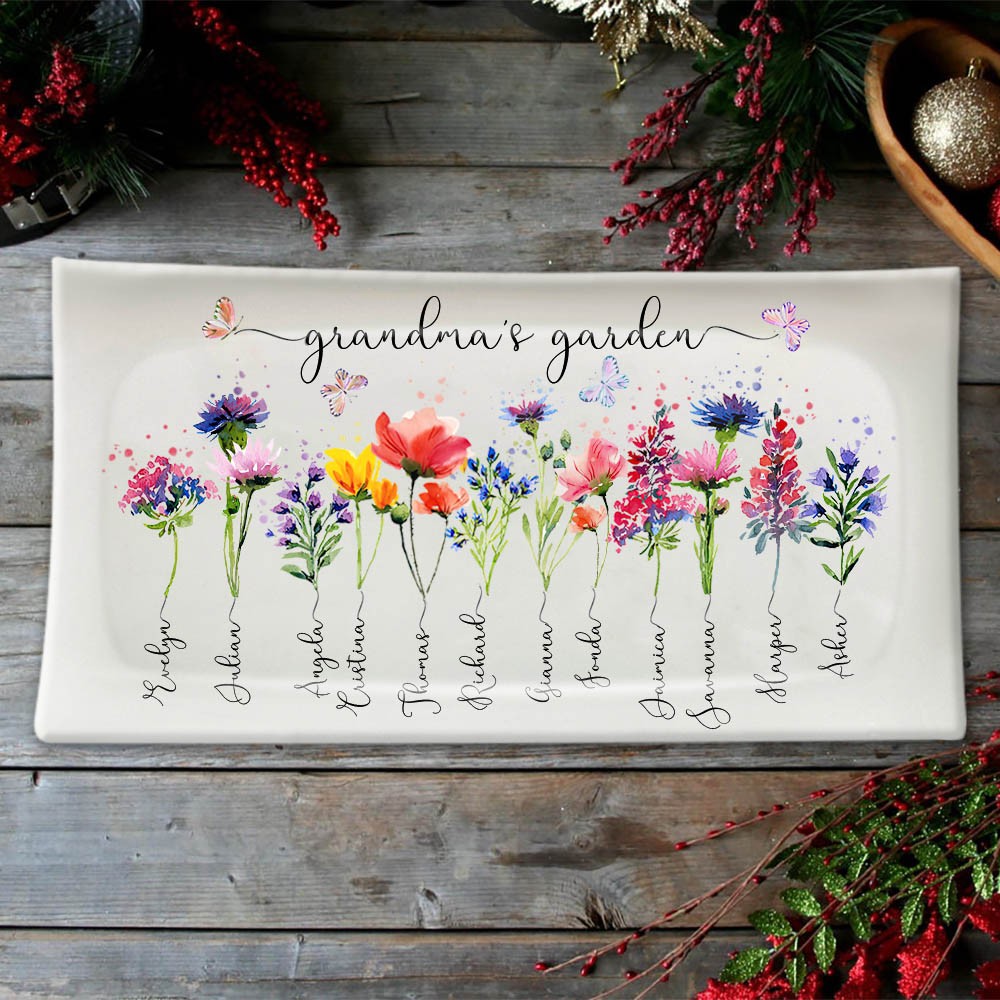 Custom Birth Flower Tray With Name For Mom Grandma Mother's Day Christmas Gift Ideas