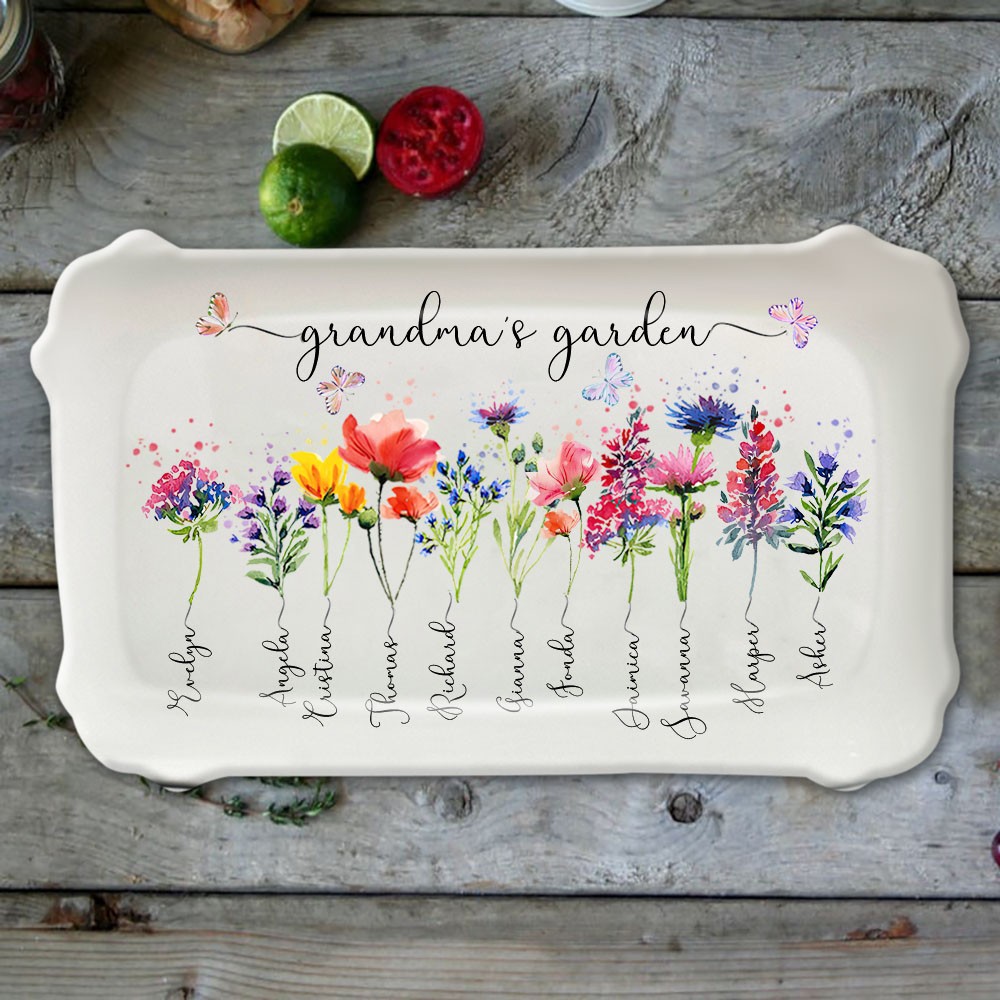 Custom Birth Flower Tray With Name For Mom Grandma Mother's Day Christmas Gift Ideas