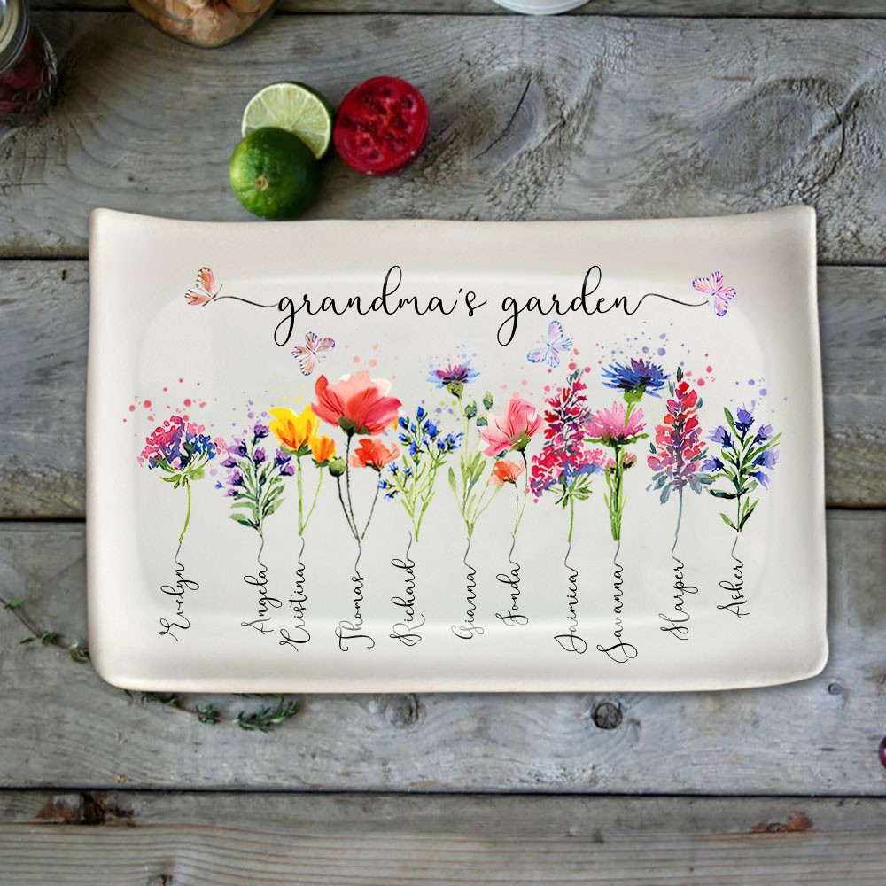 Custom Birth Flower Tray With Name For Mom Grandma Mother's Day Christmas Gift Ideas