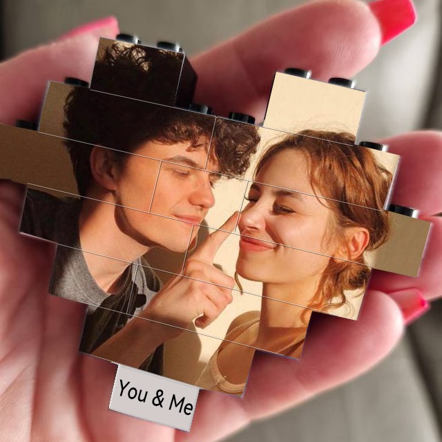 Custom Heart Photo Block Puzzle Building Brick For Soulmate Valentine's Day Anniversary