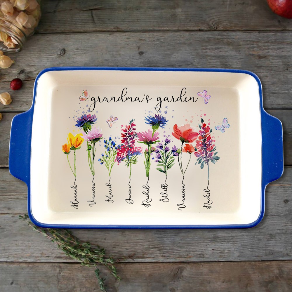 Custom Birth Flower Tray With Grandkids Name Grandma's Garden Mother's Day Christmas Gift Ideas