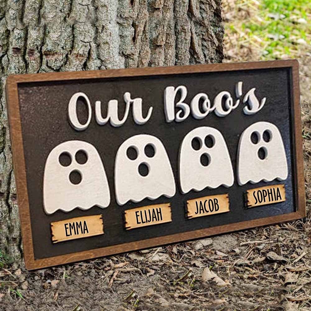 Custom Our Boo's Family Farmhouse Wood Sign Halloween Decor