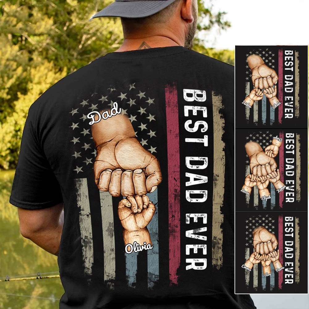 Personalized Best Dad Ever Fist Bump Shirt With Kids Name For Father's Day Gift Ideas