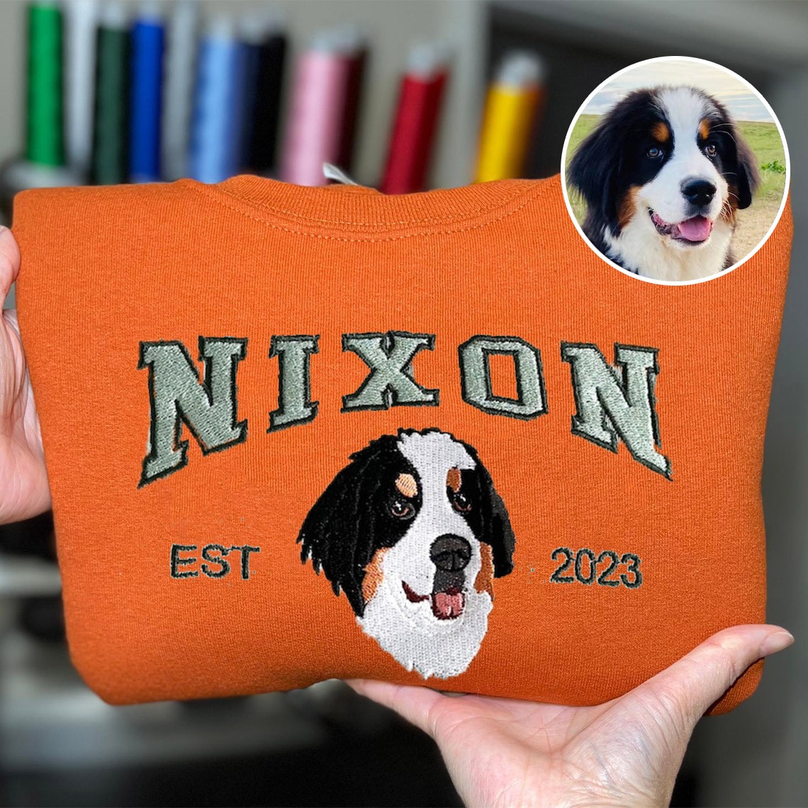 Personalized Dog Face Embroidered Sweatshirt Varsity Style For Pet Lover Gifts