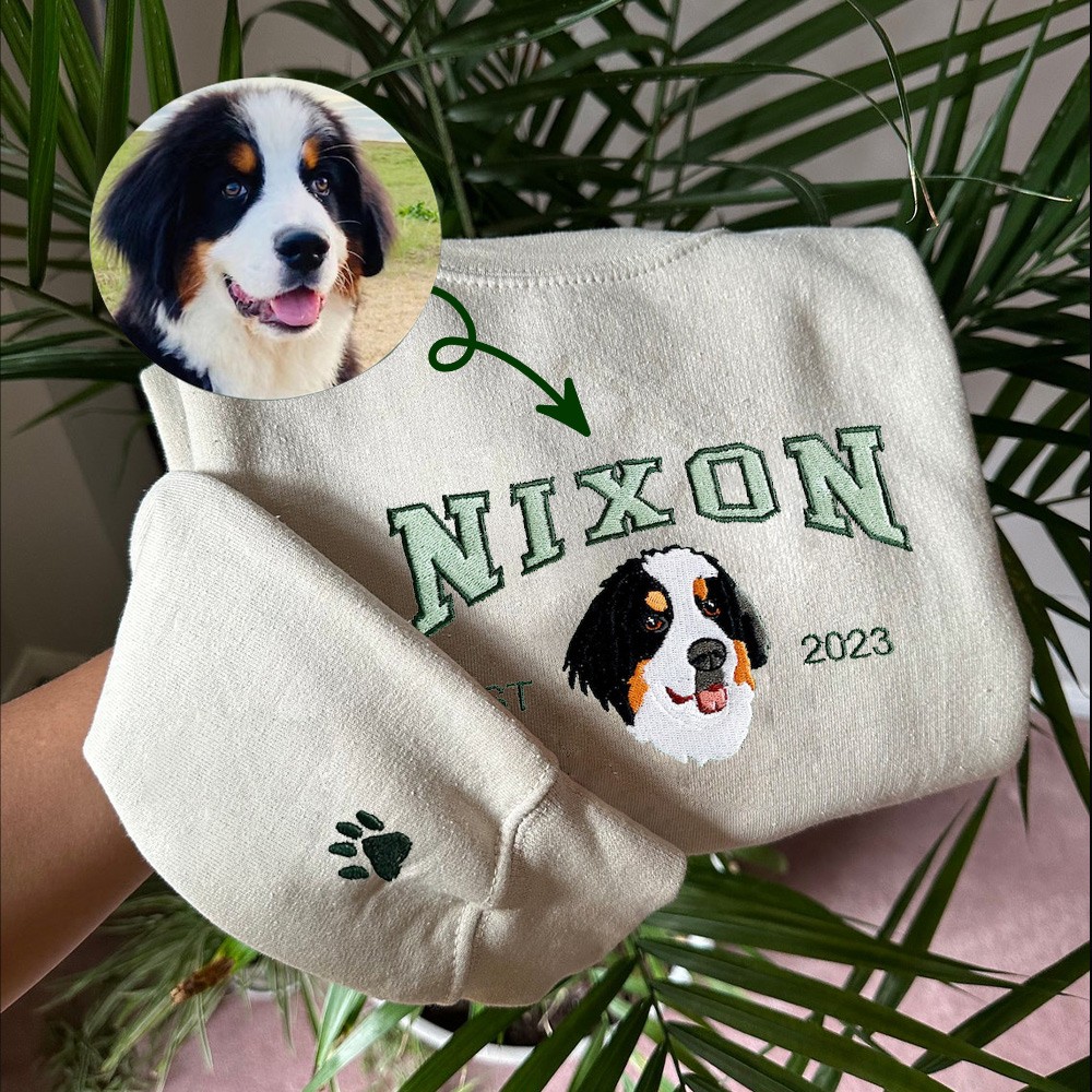 Personalized Dog Face Embroidered Sweatshirt Varsity Style For Pet Lover Gifts