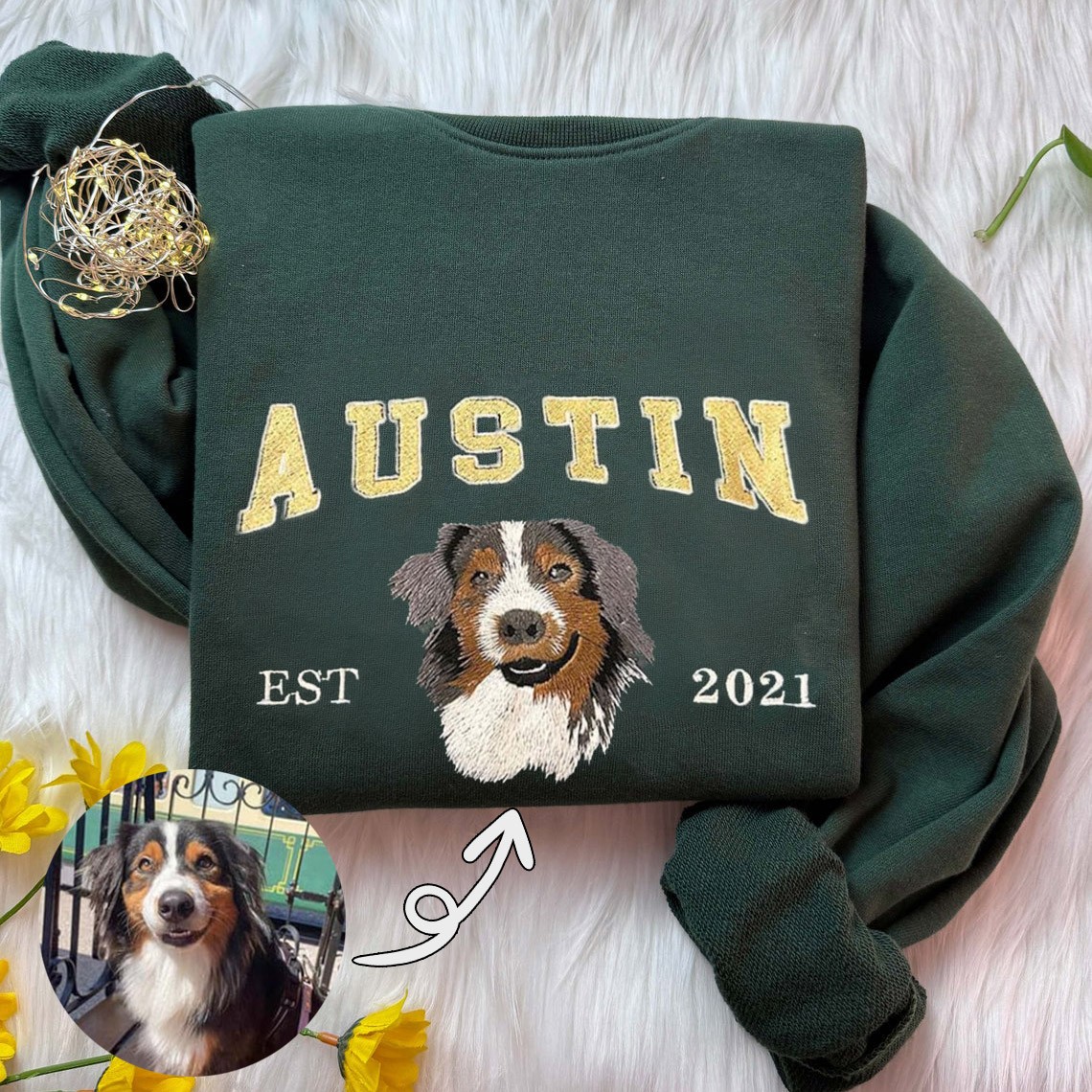 Personalized Dog Face Embroidered Sweatshirt Varsity Style For Pet Lover Gifts