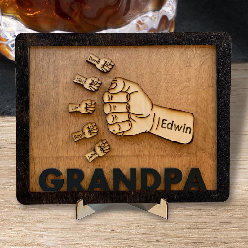Personalized Dad and Kids Fist Bump With Name Frame Sign For Father's Day