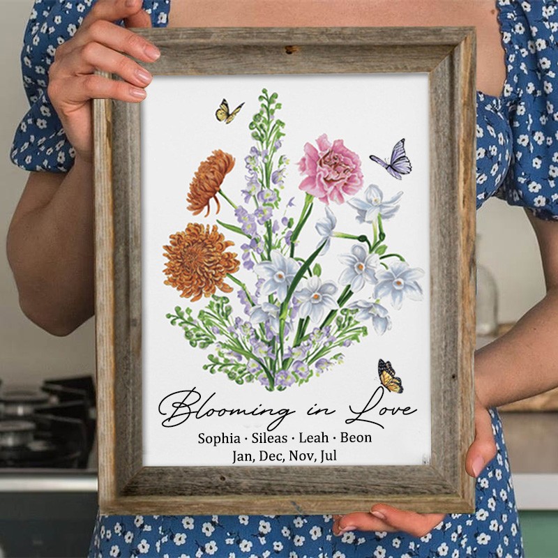 Custom Birth Flower Family Bouquet Wood Sign Art With Kids Name For Mom Grandma Christmas Day Gift Ideas