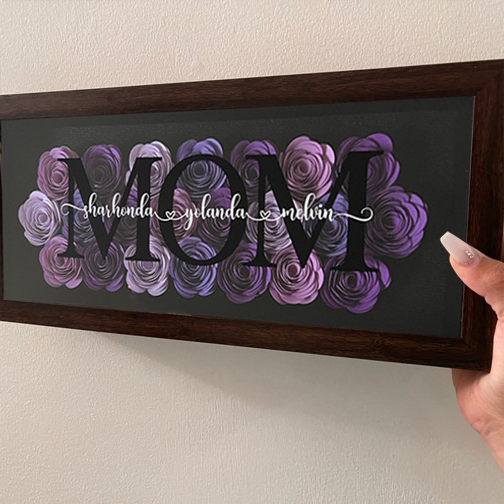 Custom Mom Flower Shadow Box With Kids Name For Grandma Mother's Day Gift Ideas