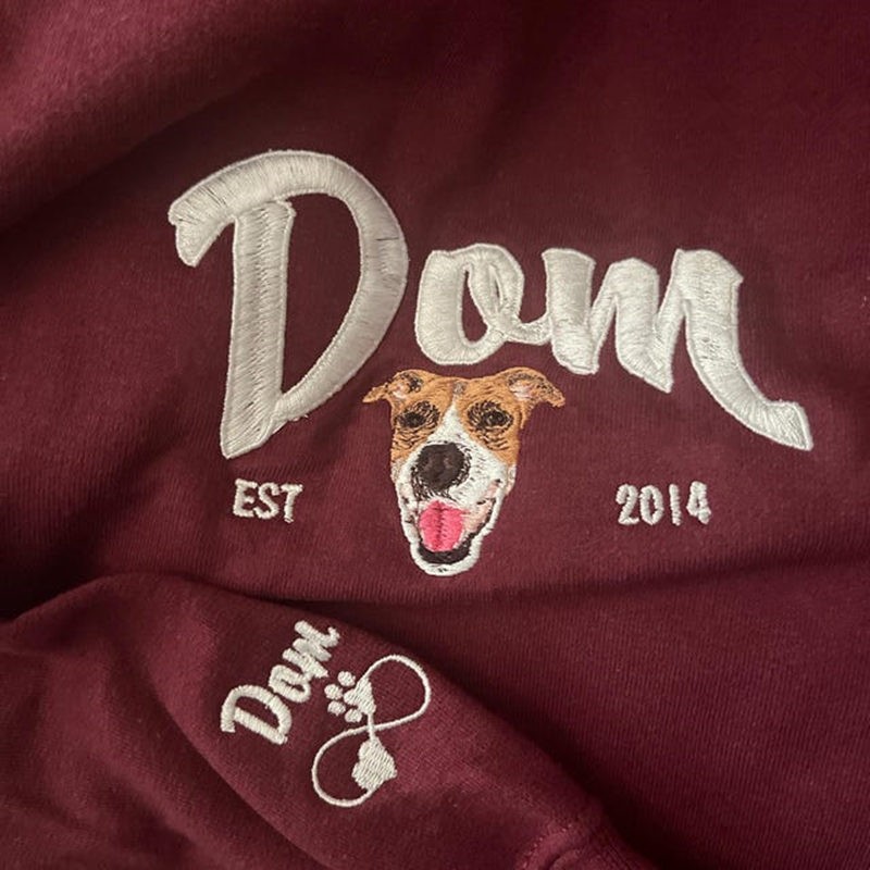 Custom Embroidered Dog Face Varsity Style Sweatshirt With Name For Pet Lover Gifts