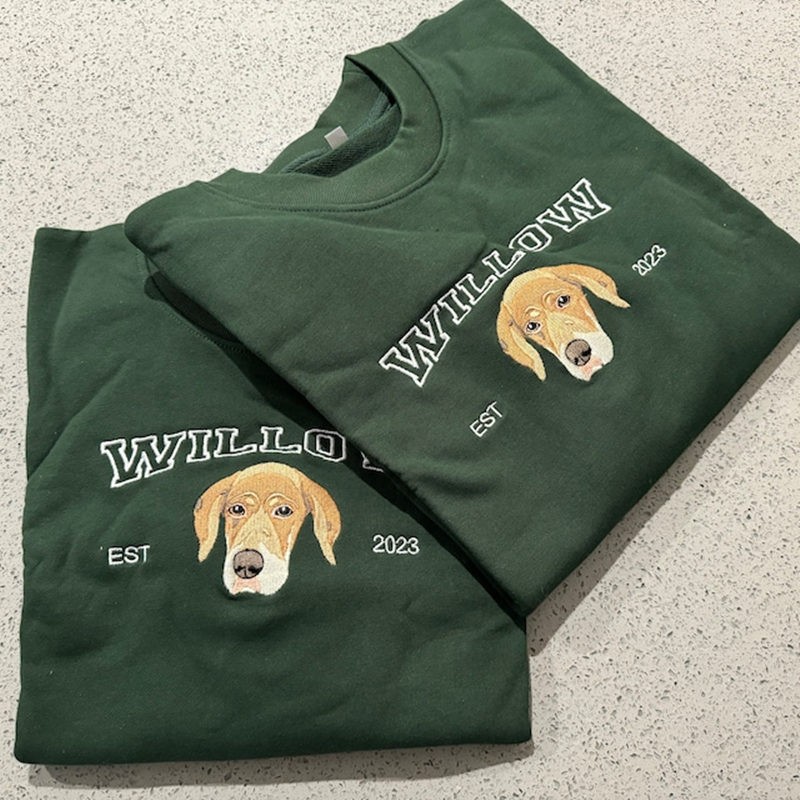 Personalized Dog Face Embroidered Sweatshirt Varsity Style For Pet Lover Gifts