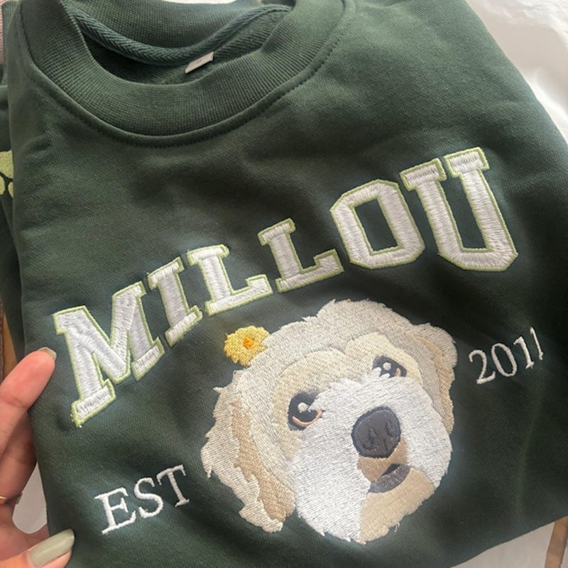 Personalized Dog Face Embroidered Sweatshirt Varsity Style For Pet Lover Gifts