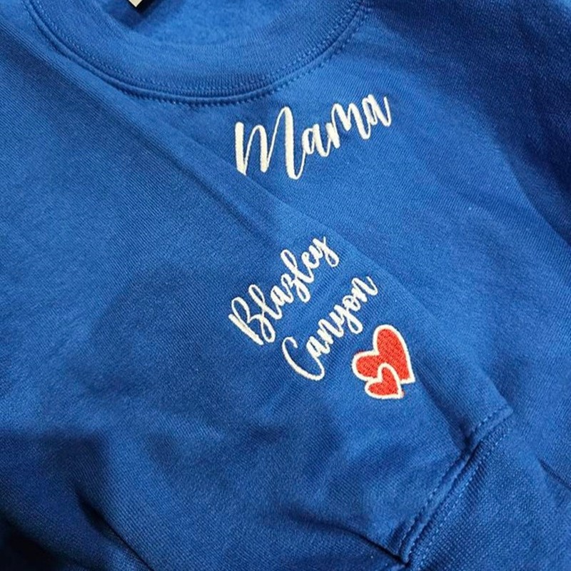 Custom Embroidered MAMA Sweatshirt With Kids Name On Sleeve For Mom Grandma Gift