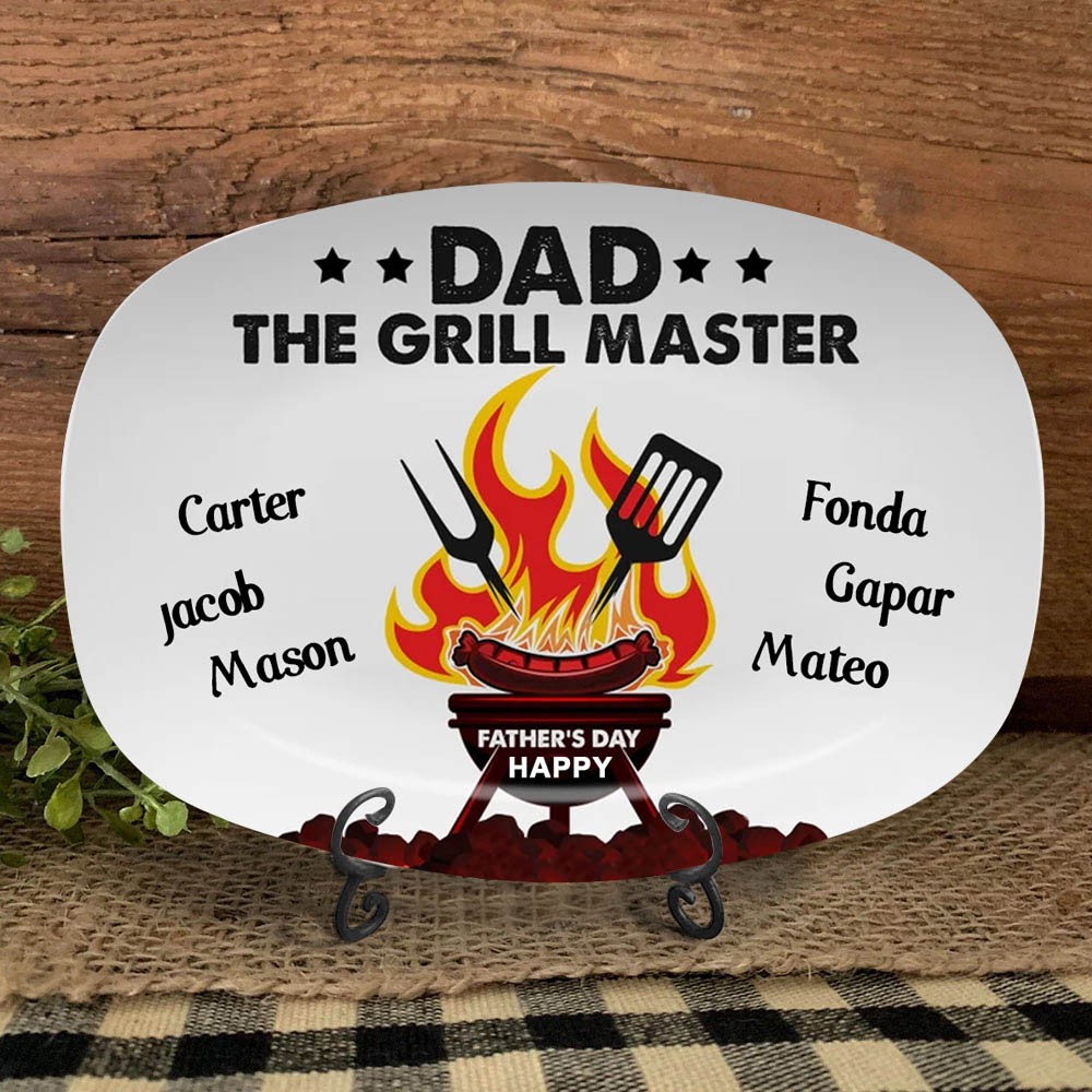 Personalized Dad The Grill Master Plate With Kids Names For Father's Day