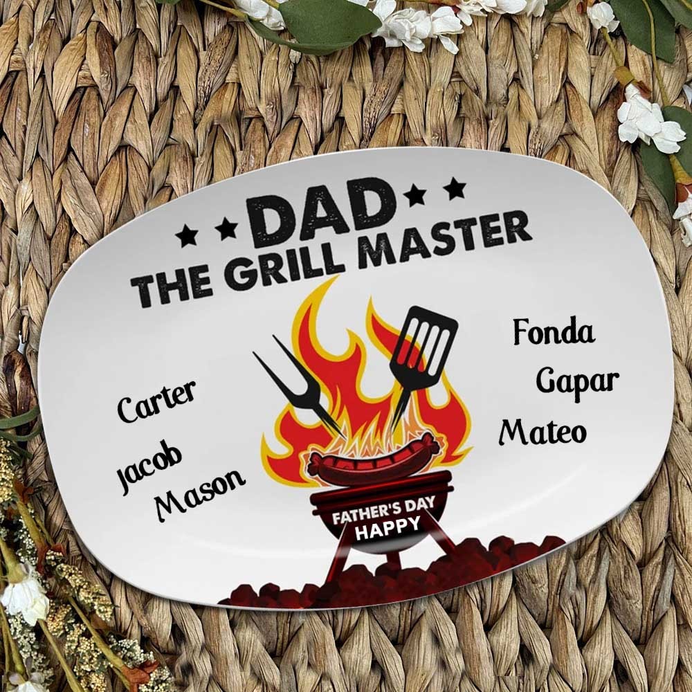 Personalized Dad The Grill Master Plate With Kids Names For Father's Day