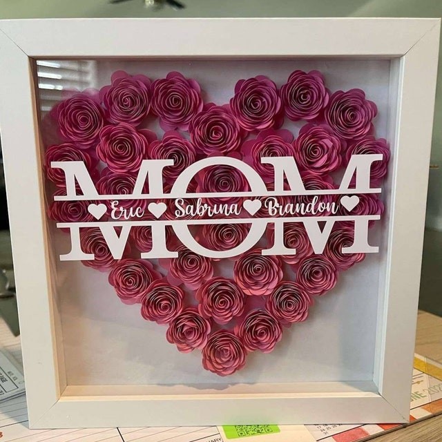 Custom Mom Flower Shadow Box With Kids Name For Mother's Day Gift Ideas