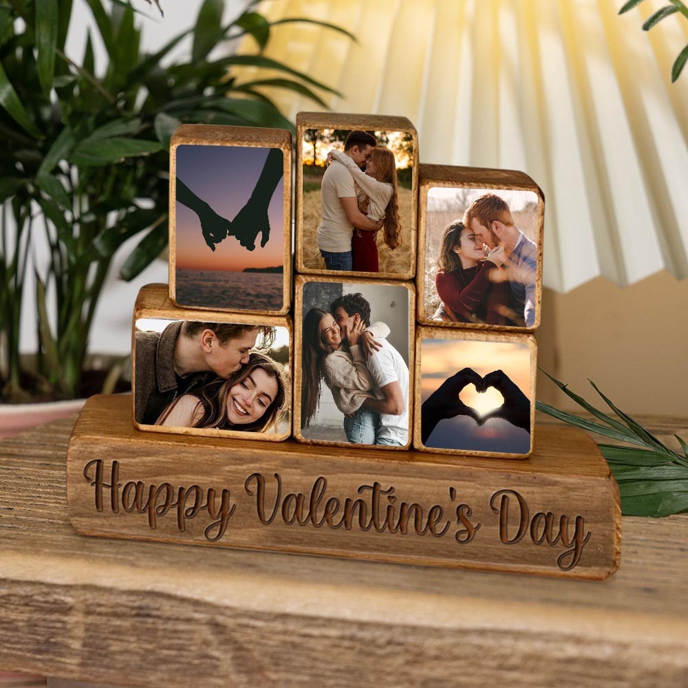 Custom Wood Stacking Couple Photo Blocks Set For Girlfriend Valentine's Day Gift