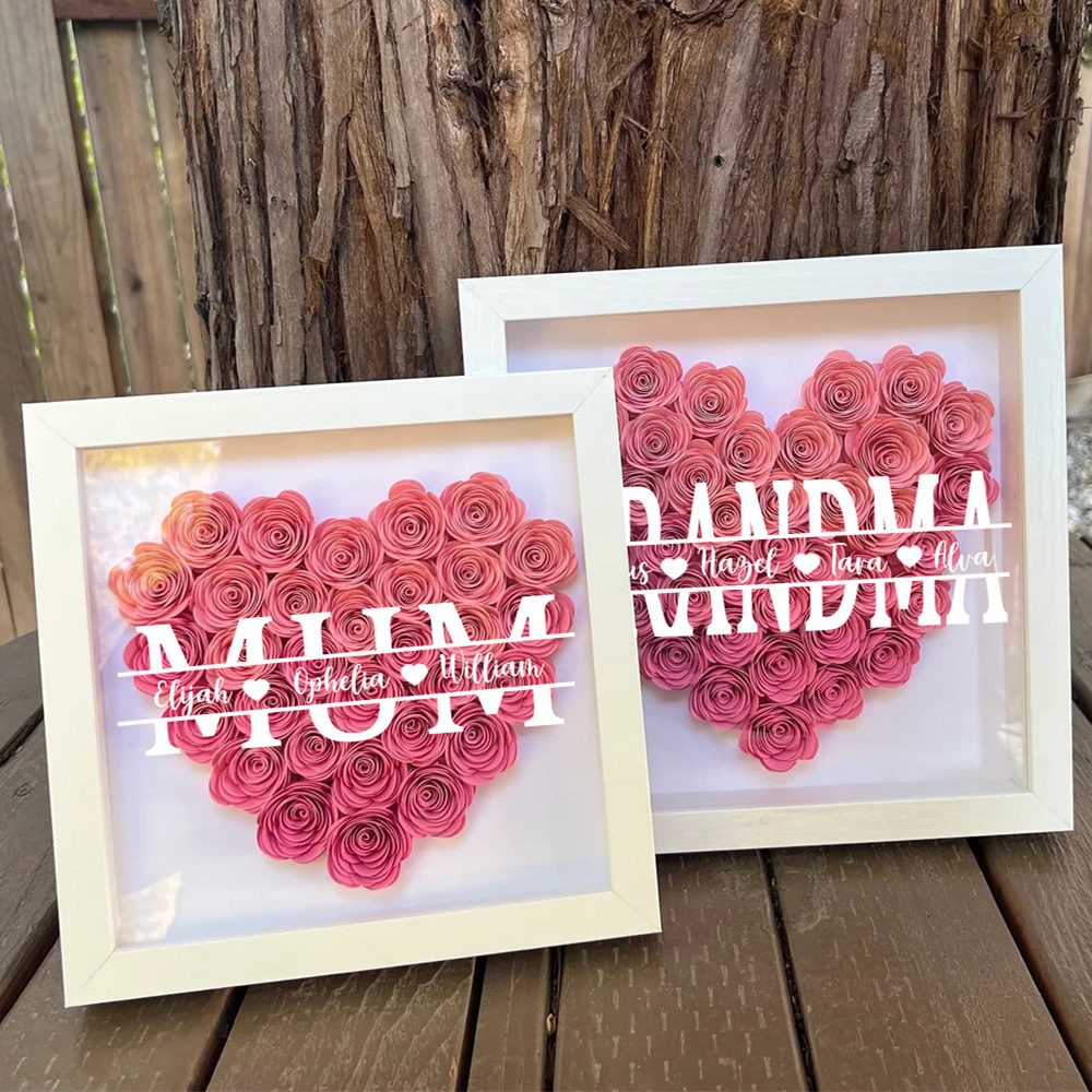 Custom Mum Flower Shadow Box With Kids Name For Grandma Mom Mother's Day Gift Ideas
