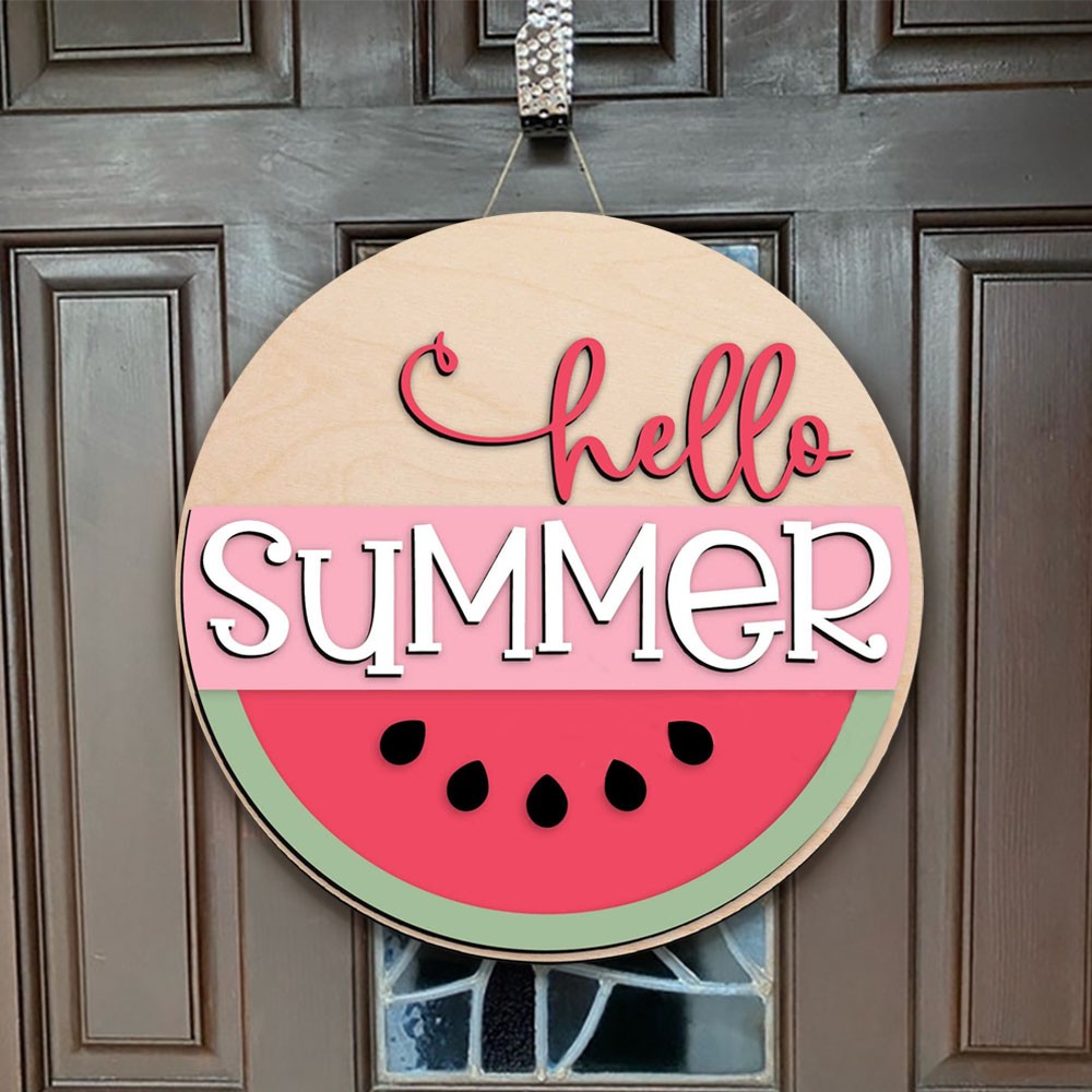 Wooden Hello Summer Door Hanger Farmhouse Decor Entry Way Wall Welcome Sign
