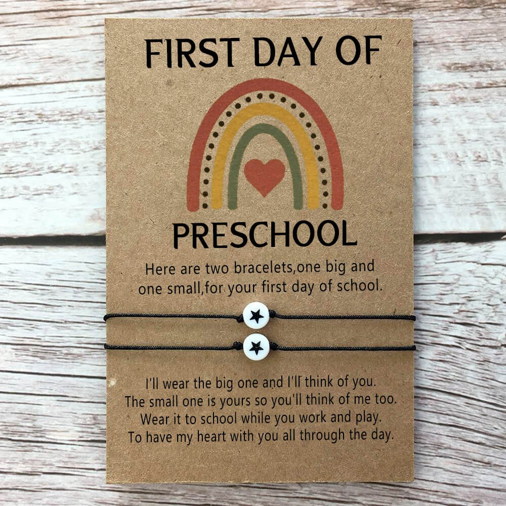 First Day of Preschool Back to School Bracelet Mommy and Me Anxiety Separation Wish Gifts For Kid Set of 2