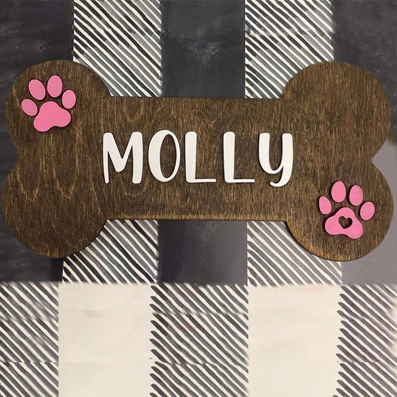 Personalized Dog House Wooden Bone Place Setting 3D Paw Name Sign