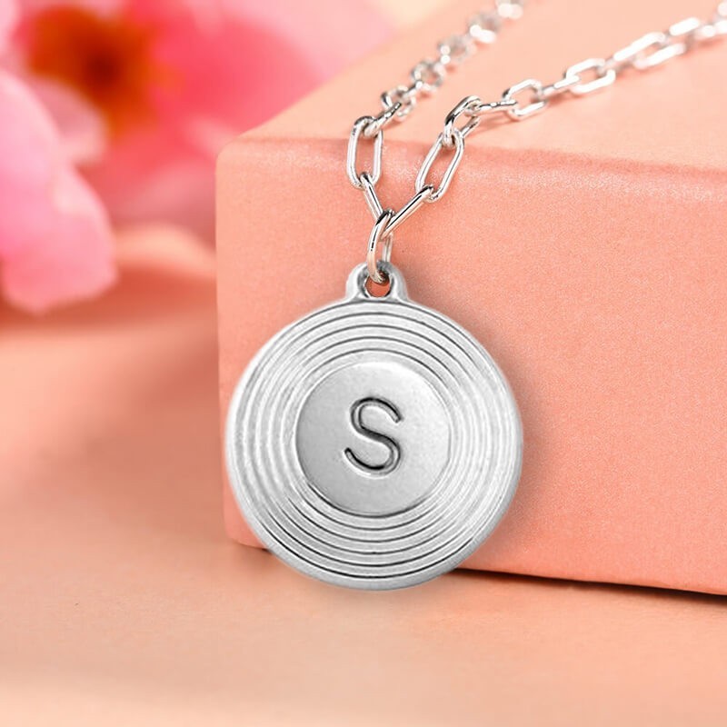 Personalised Engraved Initial Round Pendant Link Chain Necklace Layering Charms Gift For Her