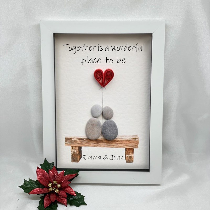 Personalized Pebble Art Picture Name Sign For Couple Wedding Anniversary Valentine's Day