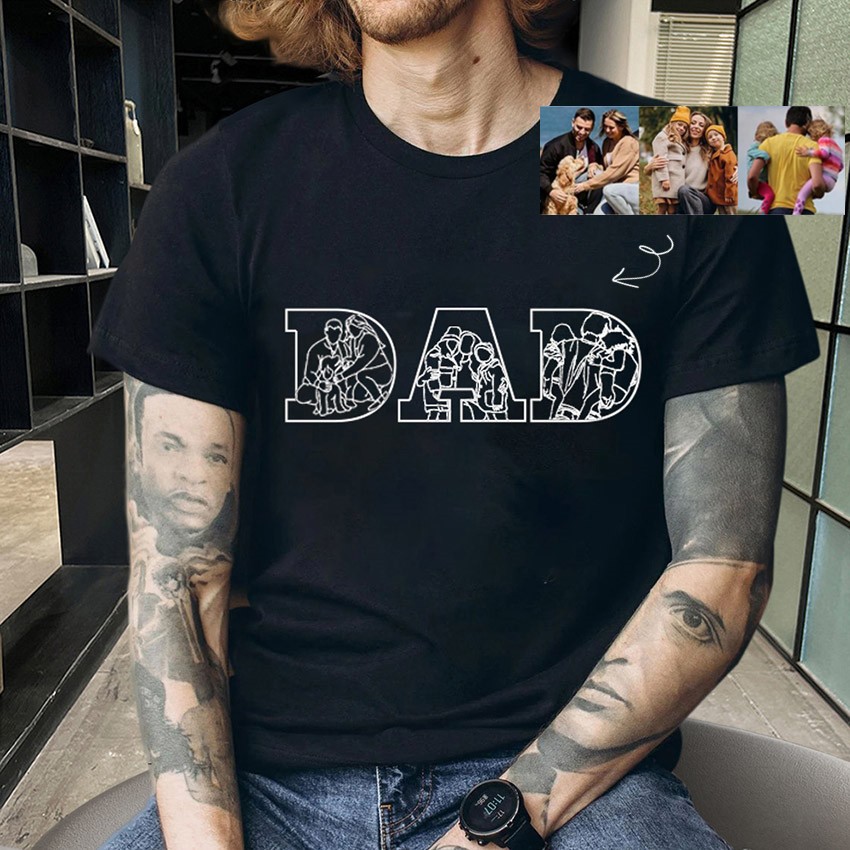 Personalized Photo Embroidered Black Shirt For Dad Father's Day Gift Ideas