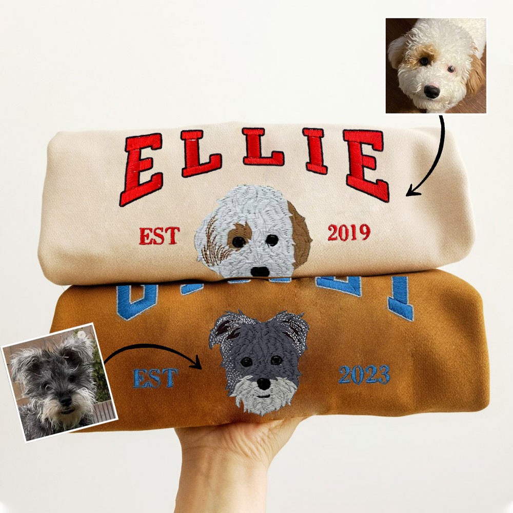 Personalized Dog Face Embroidered Sweatshirt Varsity Style For Pet Lover Gifts