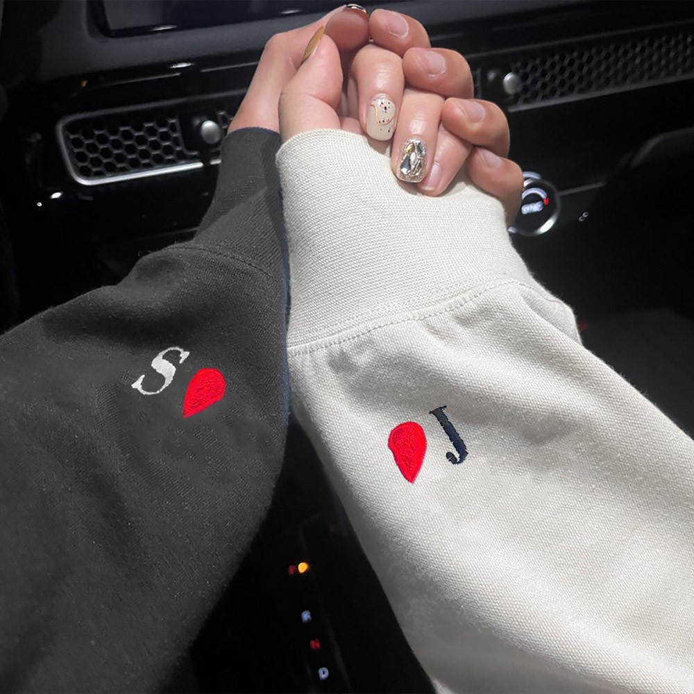 Custom Embroidered Roman Numeral Sweatshirt Hoodie With Initial On Sleeve For Couple Valentine's Day Anniversary