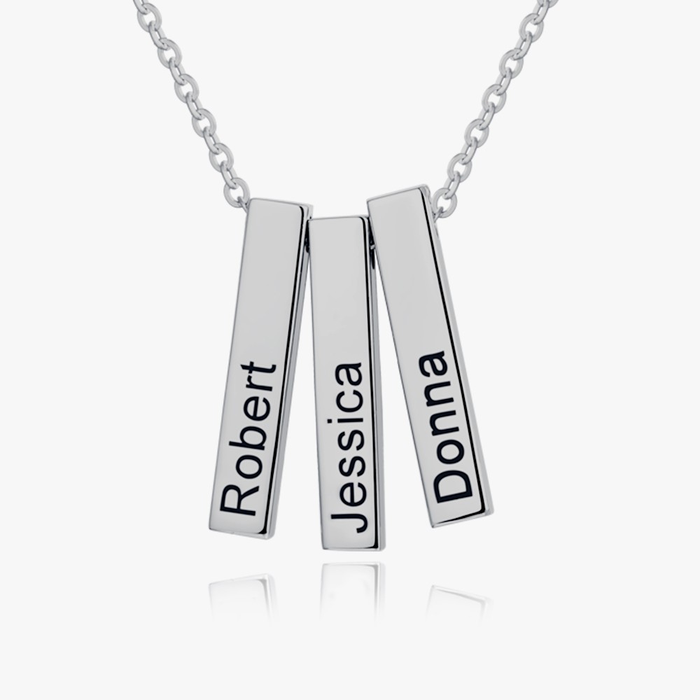 Silver Personalized Vertical Short 1-3 3D Engraved Bar Name Necklace