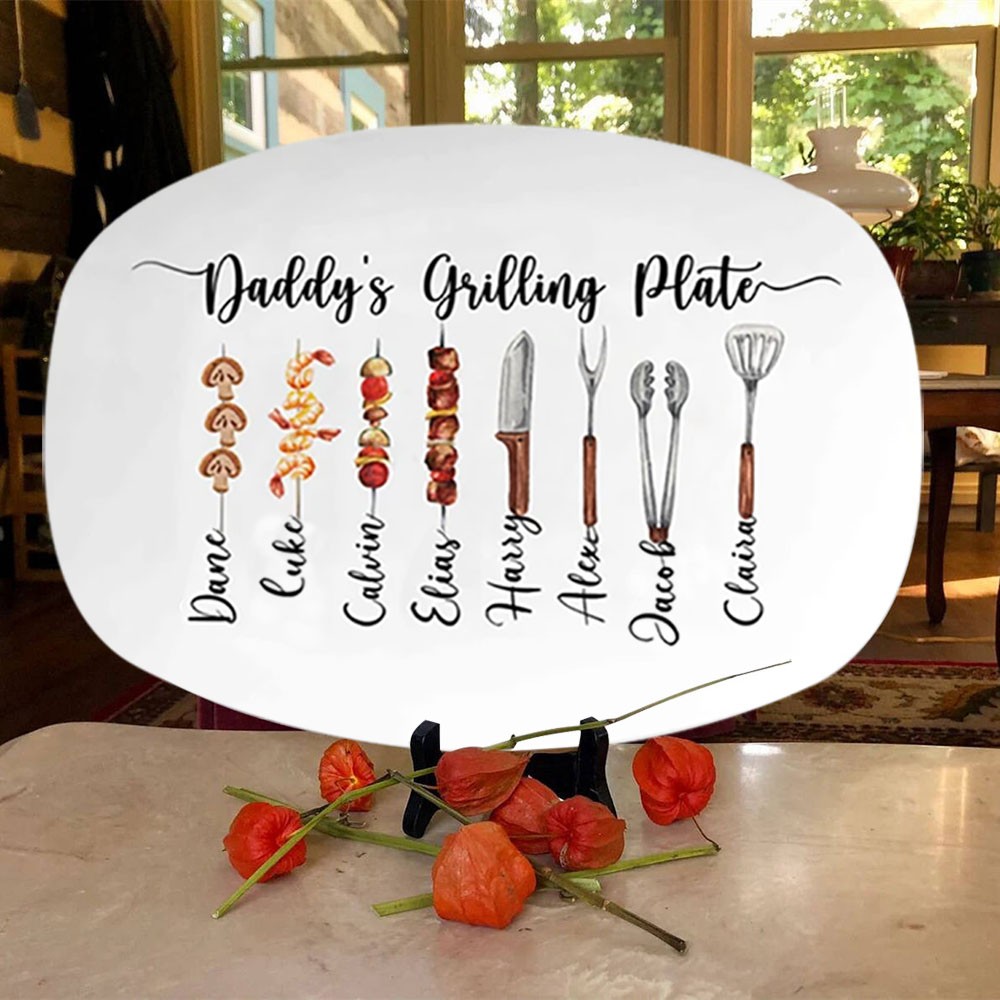 Personalized BBQ Daddy's Grilling Plate With Kids Name For Father's Day
