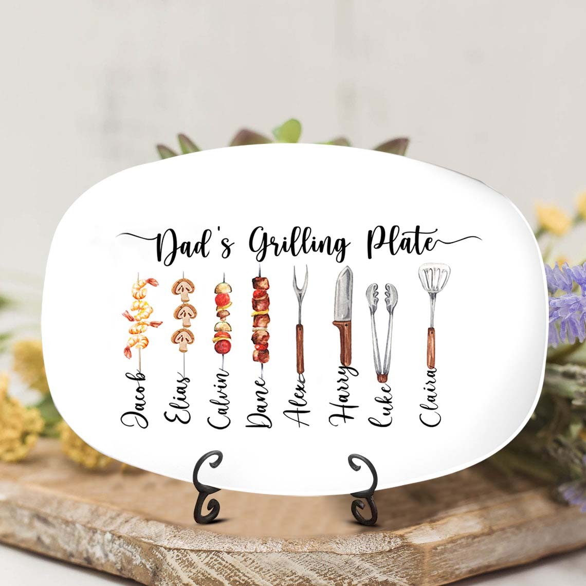 Personalized BBQ Daddy's Grilling Plate With Kids Name For Father's Day