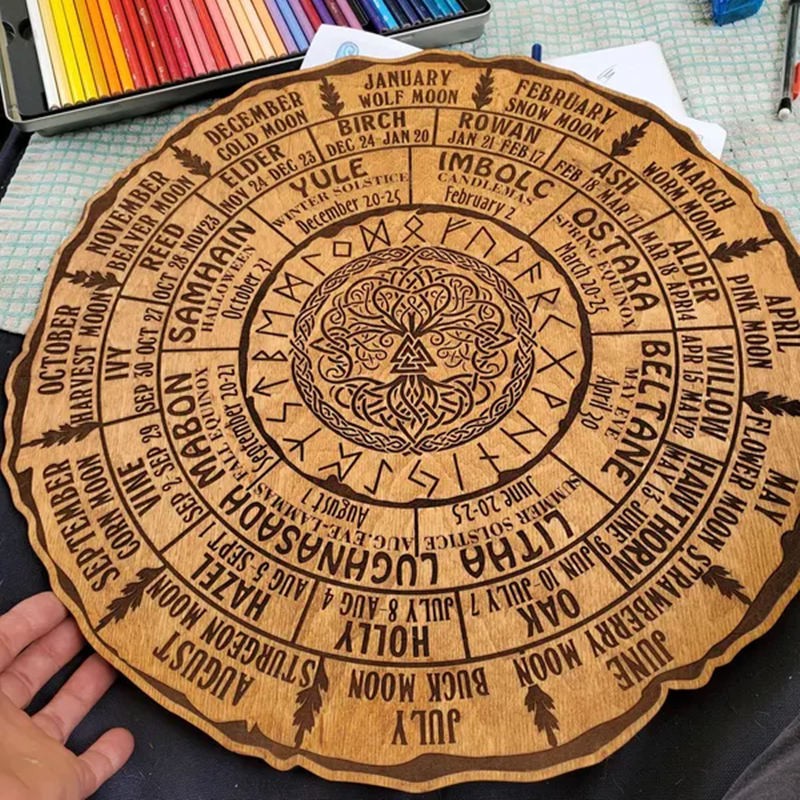 Wheel Of The Year Tree of Life Wooden Calendar Sign