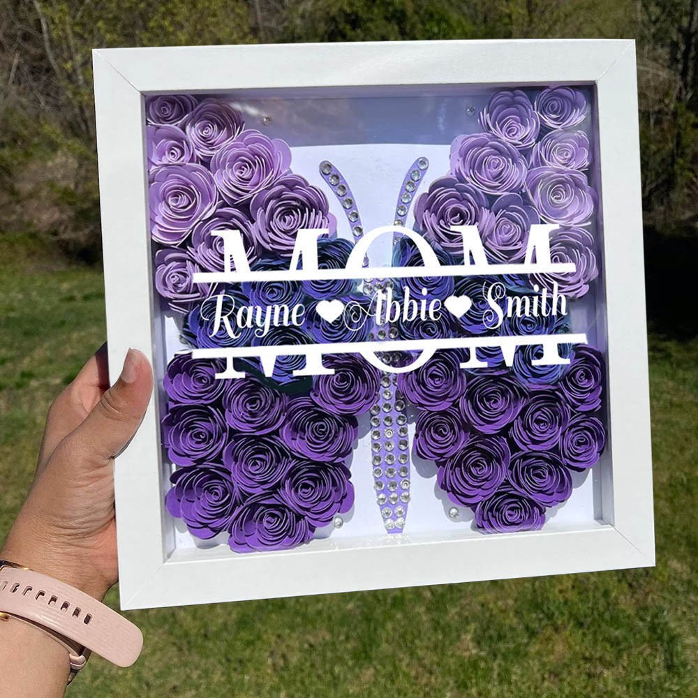 Personalized Mom Butterfly Shadow Box With Kids Name For Grandma Mother's Day Gift Ideas