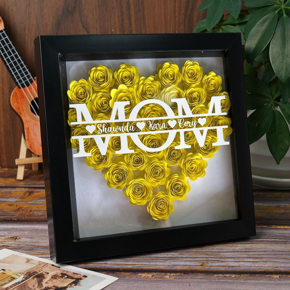 Custom Mom Flower Shadow Box With Kids Name For Mother's Day Gift Ideas