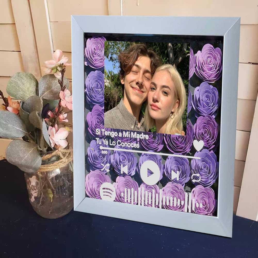 Personalized Song Flower Shadow Box With Couple Photo For Wedding Anniversary Valentine's Day