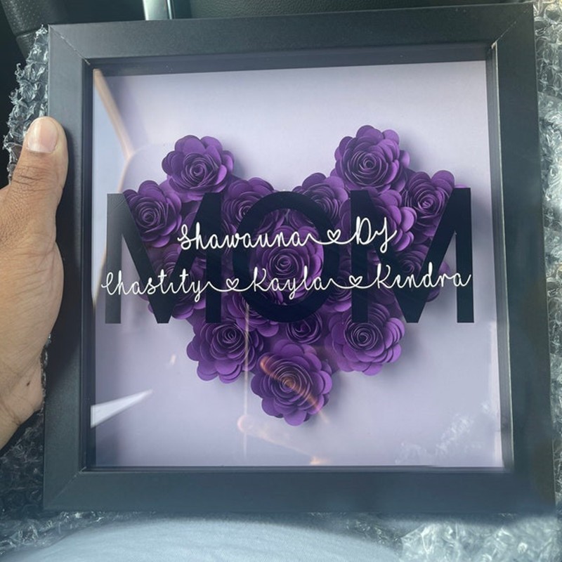 Personalized Mom Flower Shadow Box With Kids Name For Mother's Day