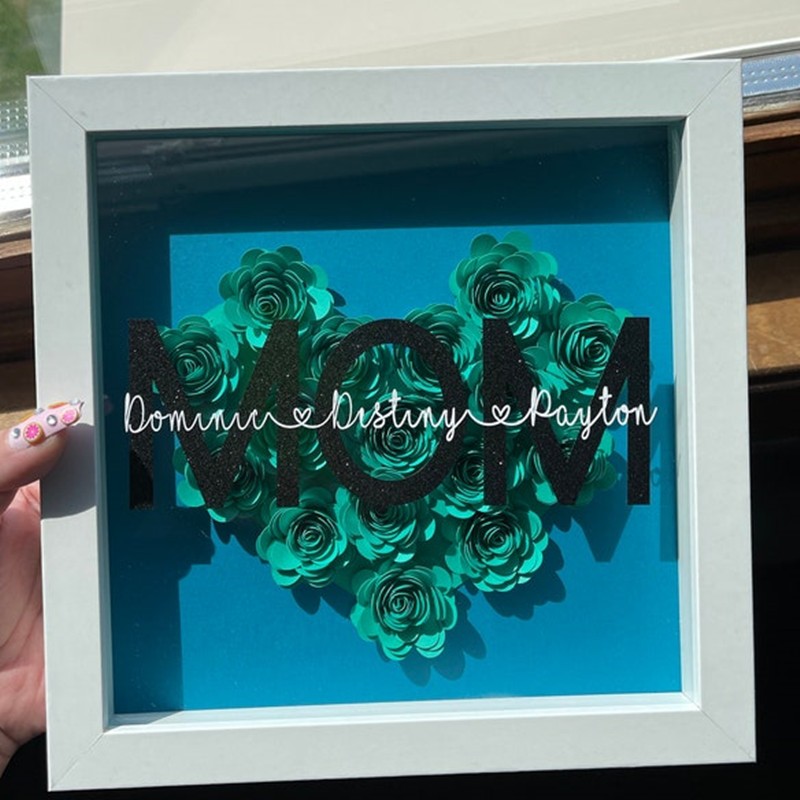 Personalized Mom Flower Shadow Box With Kids Name For Mother's Day